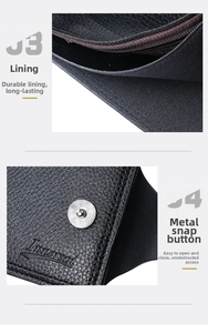 Detail of lychee pattern leather wallet featuring metal snap button and interior lining