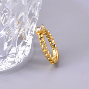 18K gold plated titanium cuban link chain ring with a square-cut sparkling zircon stone