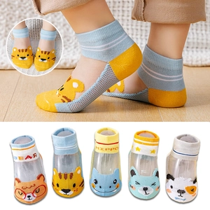 Breathable mesh cotton socks for children with various cute animal cartoon patterns