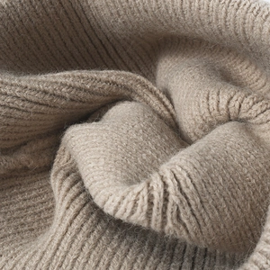Winter camel ribbed knit beanie with smile patch for women, warm stylish headwear