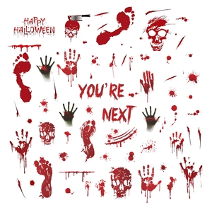 Set adesivi Halloween con impronte di mani insanguinate e decorazioni a teschio