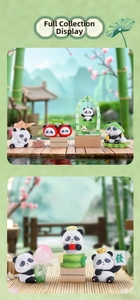 Detailed full set of 7 panda figurines featuring tea sets, swings, and floral accessories