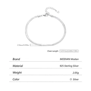 Bracelet chaîne serpent plate en argent sterling 925 avec largeur de 2,5mm et extension
