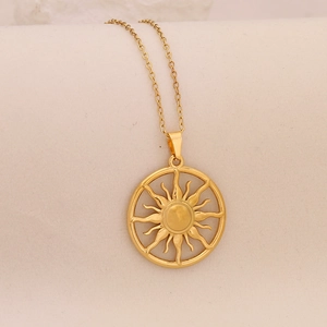 Creative sun pendant necklace in gold finish made of high quality stainless steel
