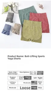 Detailed size chart and multi-color selection for high waist butt lifting yoga shorts