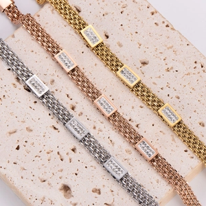 Three-color multi-layer woven chain bracelets with rectangular zircon inlay on stone base