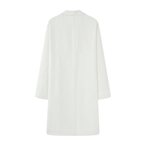 Minimalist white long-sleeve waffle texture coat for women in a clean back-view layout
