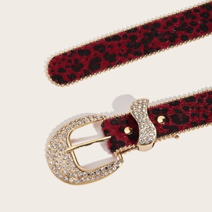 Leopard print leopard waist belt with sparkling rhinestone buckle and gold beaded edges