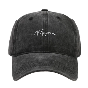 Vintage washed cotton baseball cap featuring Mama embroidery and heart detail in black