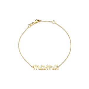 Minimalist gold S925 sterling silver chain bracelet with mama letter pendant on white background