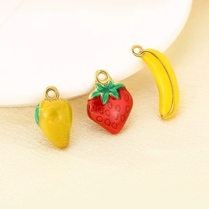 Fruit shaped stainless steel pendants featuring banana strawberry and pear charms