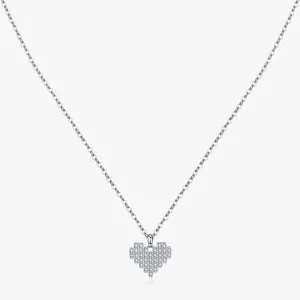 Collier Pendentif Coeur Pixel En Argent Sterling 925 Zircone Cubique Scintillante Bijoux Élégants Pour Femmes Filles