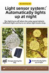 Catena luminosa solare a sfere in rattan con ricarica diurna e accensione automatica