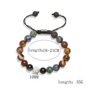 Adjustable natural stone bead bracelet 10mm with black braided cord for men and women