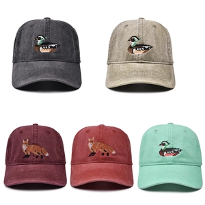 Baseball Cap Washed Cotton Retro Pixel Art Animal Embroidery Adjustable Outdoor Streetwear Sun Shade Hat For Unisex