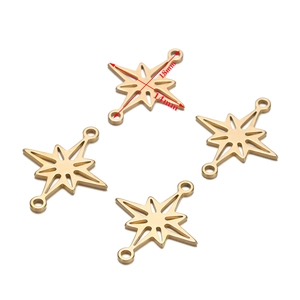 Set of four 18x14mm stainless steel gold star pendants with double loops for DIY jewelry