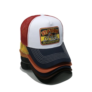 Stacked vintage motocross trucker hats with breathable mesh back and embroidery