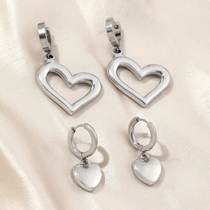 Minimalist heart-shaped stainless steel earrings set in silver finish with polished surface