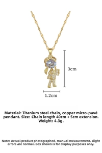 Detail of girl pendant necklace showing 3cm size and titanium steel chain dimensions