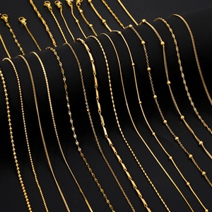 Detailed macro view of various 18k gold plated stainless steel jewelry chain styles