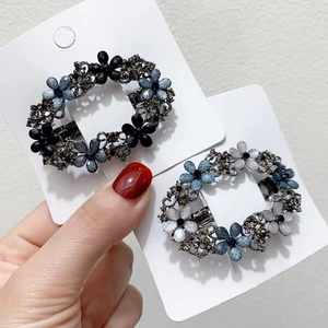 Retro Hollow Oval Flower Hair Clip Alloy Rhinestone Crystal Barrette Korean Style Elegant Headpiece For Women
