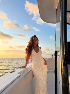 Lace V Neck Backless Maxi Dress Slim Fit Vacation Party Elegant Mermaid Gown Sleeveless Evening Outfit For Women Summer
