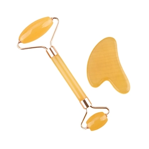 Face massage set with a double-headed resin roller and heart-shaped gua sha tool