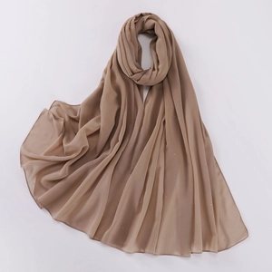 Detailed texture of khaki pearl chiffon shawl with sparkling rhinestones embellishment