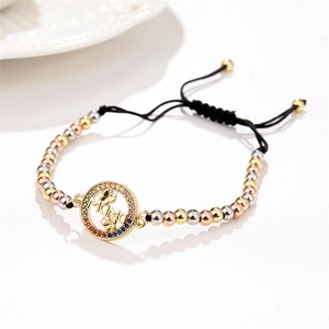 Bracelet MAMA ajustable plaqué or avec zircons colorés et perles en métal tricolore