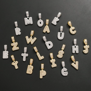 Iced out hip hop letter pendants with sparkling AAA cubic zirconia in gold and silver finish