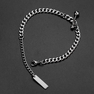 Minimalist silver titanium steel ball bracelet with rectangular tag and toggle clasp