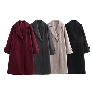 Cappotto Lungo in Lana da Donna Doppiopetto Revers Casual Largo Capispalla Moda Soprabito per Autunno Inverno Streetwear Giacca Calda