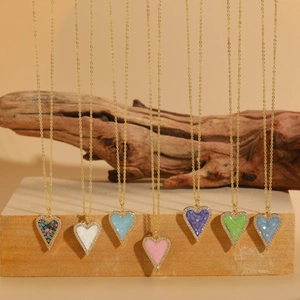 Heart Pendant Necklace Copper Zircon Shell Mosaic 14K Gold Plated Sparkling Geometric Clavicle Chain Jewelry For Women