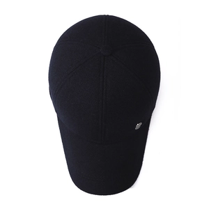 Men's wool baseball cap with warm ear flaps and silver emblem for winter outdoor wear