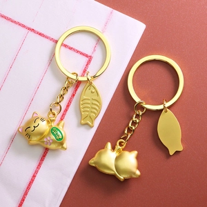 Fortune Cat Lucky Deer Metal Keychain Cute Animal Pendant Souvenir Gift For Car Keys Bag Charm