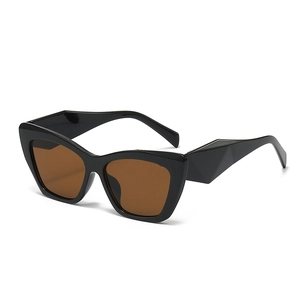 Retro oversized square cat eye sunglasses with black frame and geometric temples