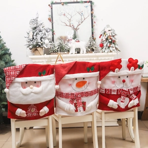 Fodere per Sedie Natalizie 3D Cartone Animato Babbo Natale Pupazzo di Neve Renna Gnomo Tessuto a Maglia Protezione Sedia per Festa Casa
