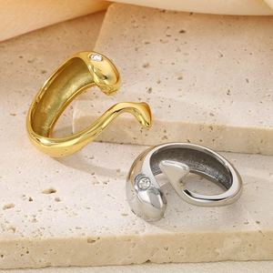 Minimalist 18k gold and silver snake open rings featuring sparkling zircon stones