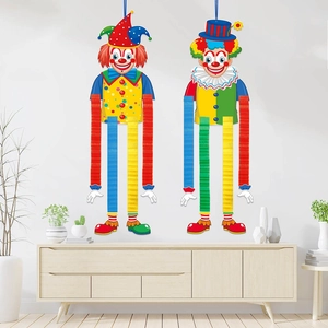 Set of two colorful circus clown honeycomb hanging decorations for party wall decor