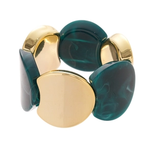 Bracciale elastico moderno in acrilico e metallo dorato con trama marmo verde