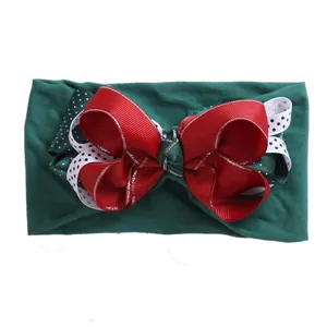 Elastic nylon headband with triple-layer polka dot bow for girls in festive style