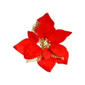 25cm artificial red and gold Poinsettia flower for European style Christmas tree decor