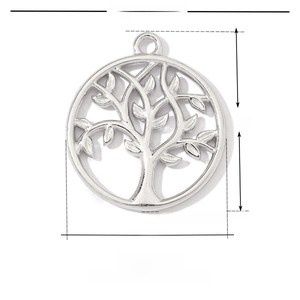Dessin technique d'un pendentif Arbre de Vie en acier de 16x18mm avec détails de poids