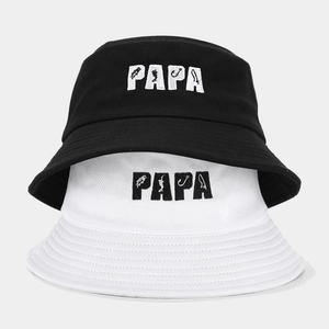 Men Cotton Canvas Bucket Hat With Papa Fishing Embroidery Outdoor Sun Protection Retro Fisherman Cap For Father