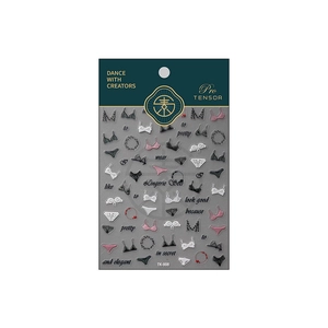 TK-008 5D thin nail stickers featuring black and pink lace lingerie designs on white background