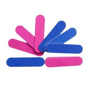 Close-up of pink and blue professional dual-sided nail files with matte sandy texture