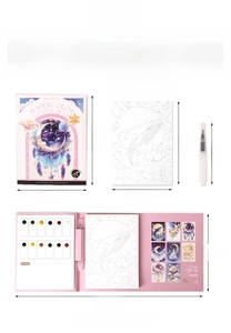 Detailed infographic showing dimensions and tri-fold layout of the starry watercolor set