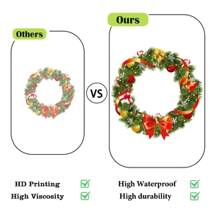 Comparaison montrant l'impression haute définition et l'étanchéité des stickers couronne de Noël