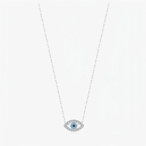 925 Sterling Silver Evil Eye Pendant Necklace With Blue And White Cubic Zirconia Retro Style Jewelry For Women