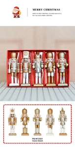 Set di 5 schiaccianoci in legno da 13 cm in oro e bianco glitterati per albero di Natale
